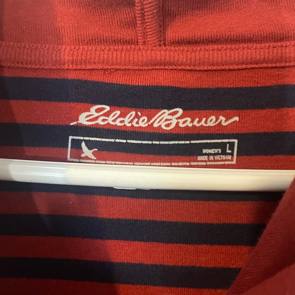 Eddie Bauer hooded top red and navy striped - Picture 2 of 5